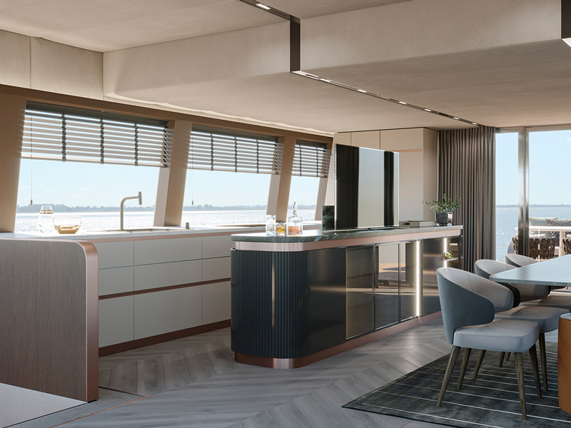 VisionF Yachts: Салон  с кухней на главной палубе